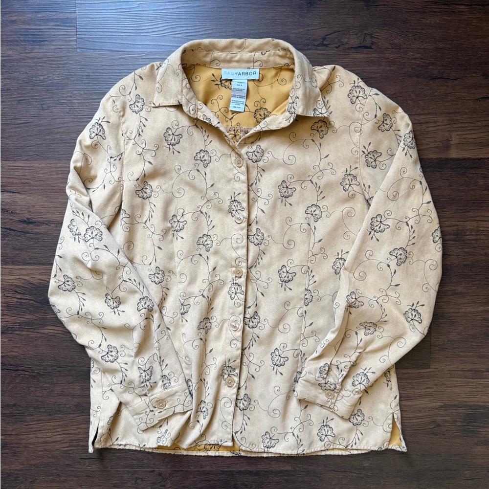 Sag Harbor‎ Embroidered Floral Button Down Shirt Size Large